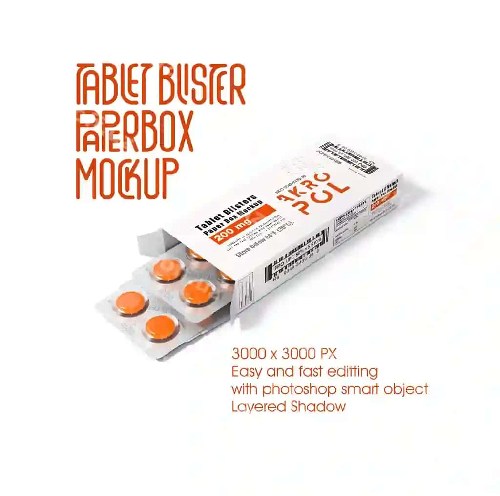 Planshet blisterlari qog'oz qutisi maketi | Tablet blisters paper box mockup