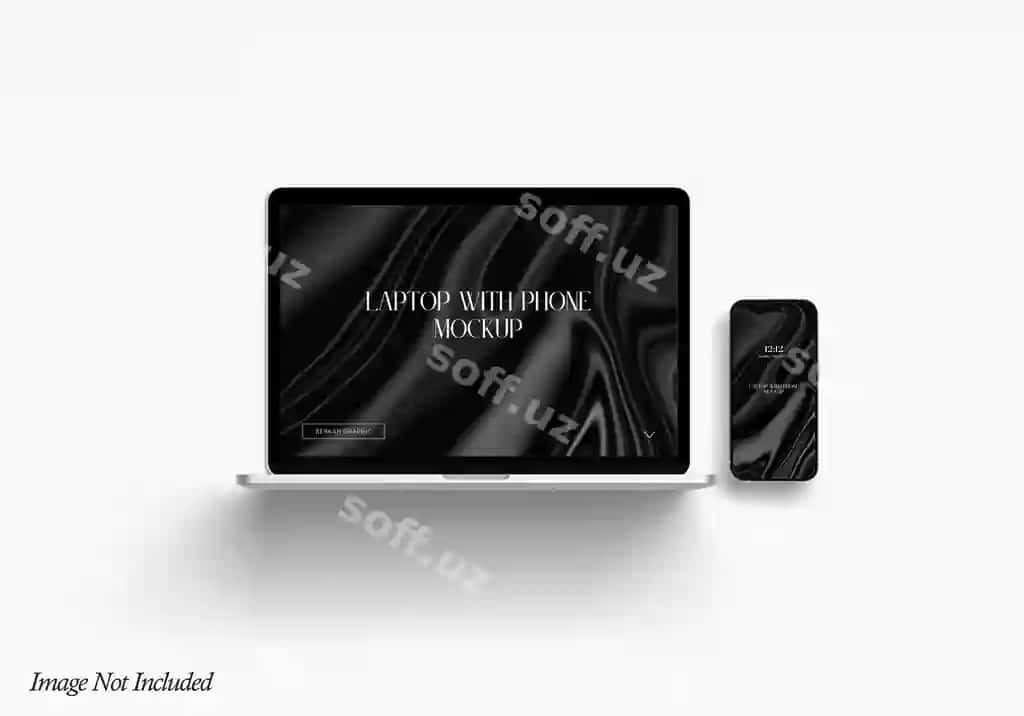Haqiqiy noutbuk telefon ekrani namunasi premium psd | Realistic laptop with phone screen mockup premium psd