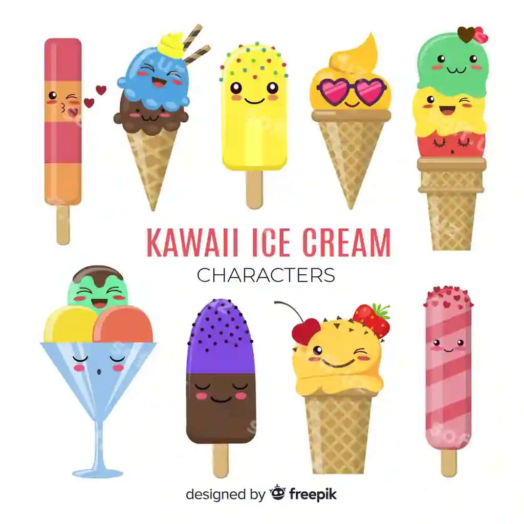 Kawaii muzza shaxslari | Kawaii ice cream characters
