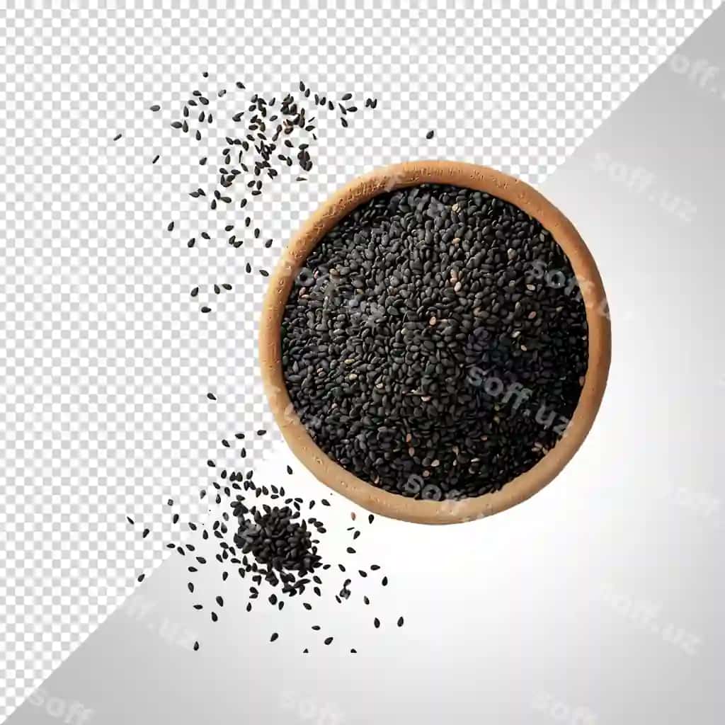 O'rtasida kichik dumaloq narsa bo'lgan qora urug'lar | Bowl black seeds with small round object middle