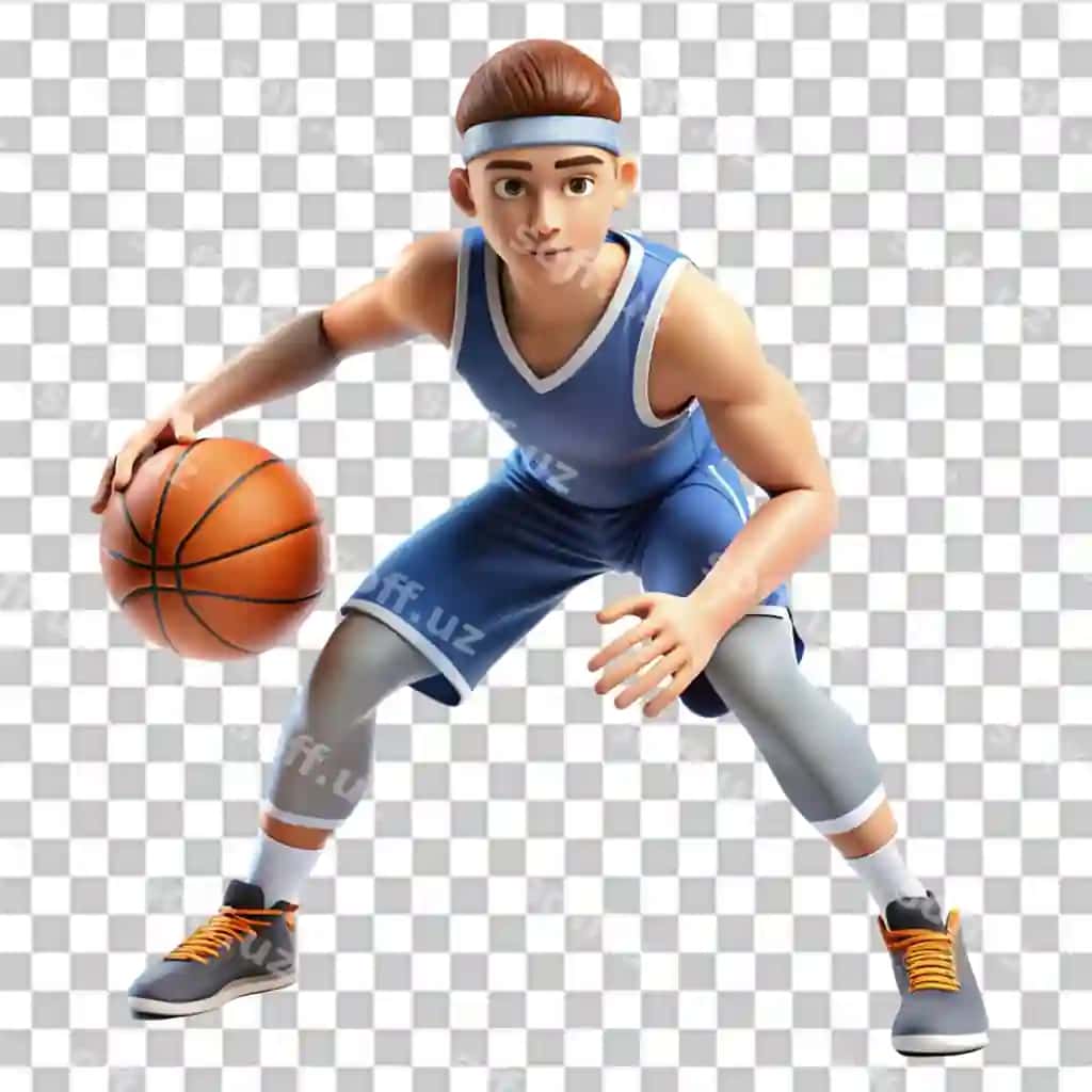 To'pni himoya qilayotgan basketbolchi 3D belgilar psd | Basketball player protecting ball 3d character illustration psd