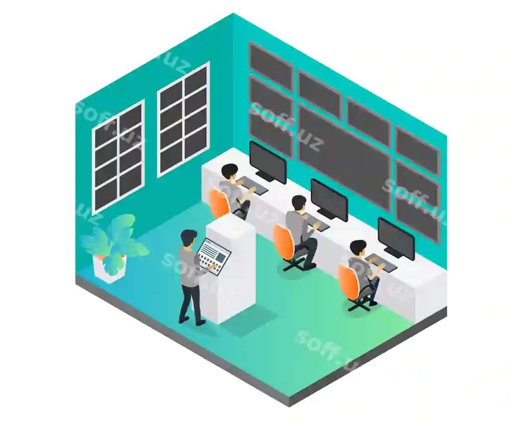 Izometrik uslubdagi CCTV monitor xonasi | Isometric style illustration cctv monitor room