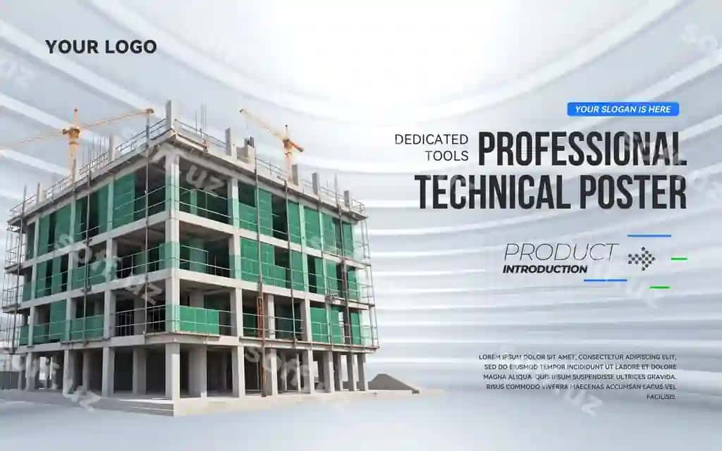 Zamonaviy qurilish joyi profesional poster shabloni PSD | Modern construction site professional poster template psd