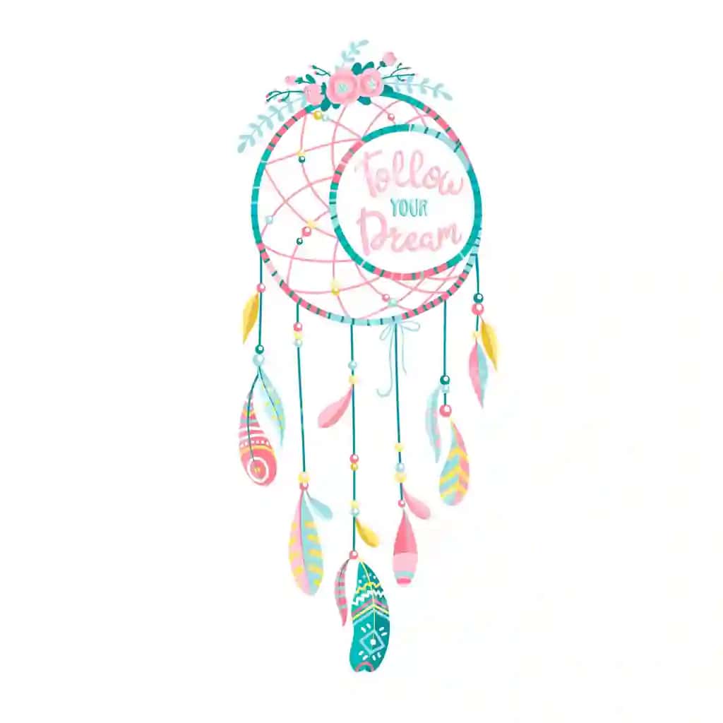 Etnik orq qovuvchi tuktuklar va gullar bilan zamonaviy romantik qol | Ethnic dream catcher with feathers flowers modern romantic hand
