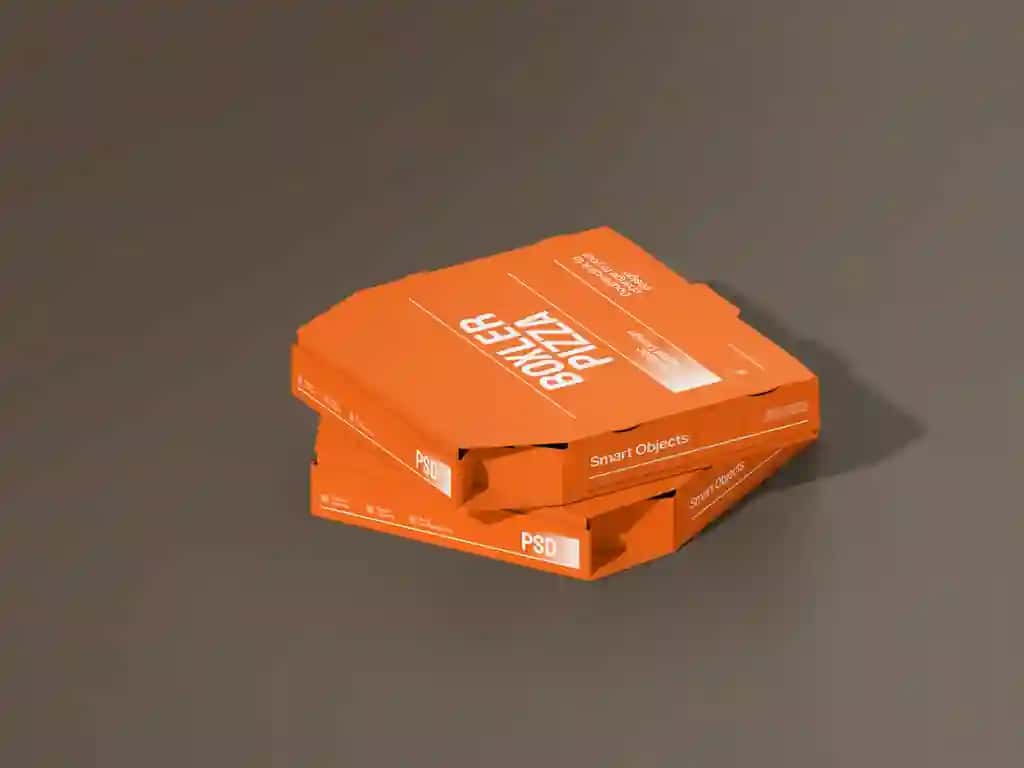 Yig'ilgan apelsin pizza qutilari maketi | Stacked orange pizza boxes mockup