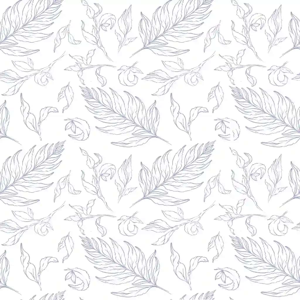 Turli xil oq barglarni o'z ichiga olgan botanik binafsha kontur naqshlari | Botanical purple outline pattern featuring various leaves white