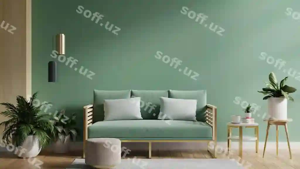 Yashil devor va yashil divan dekorli mehmonxona namunasi | Mock up green wall with green sofa decor living room