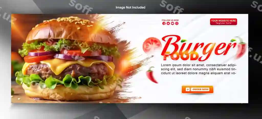 Mazali gurmet burger ovqat banneri | Delicious gourmet burger food banner