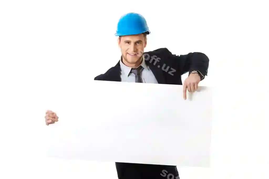 Oq fon ustida muhandis jestullayotgan | Engineer gesturing against white background