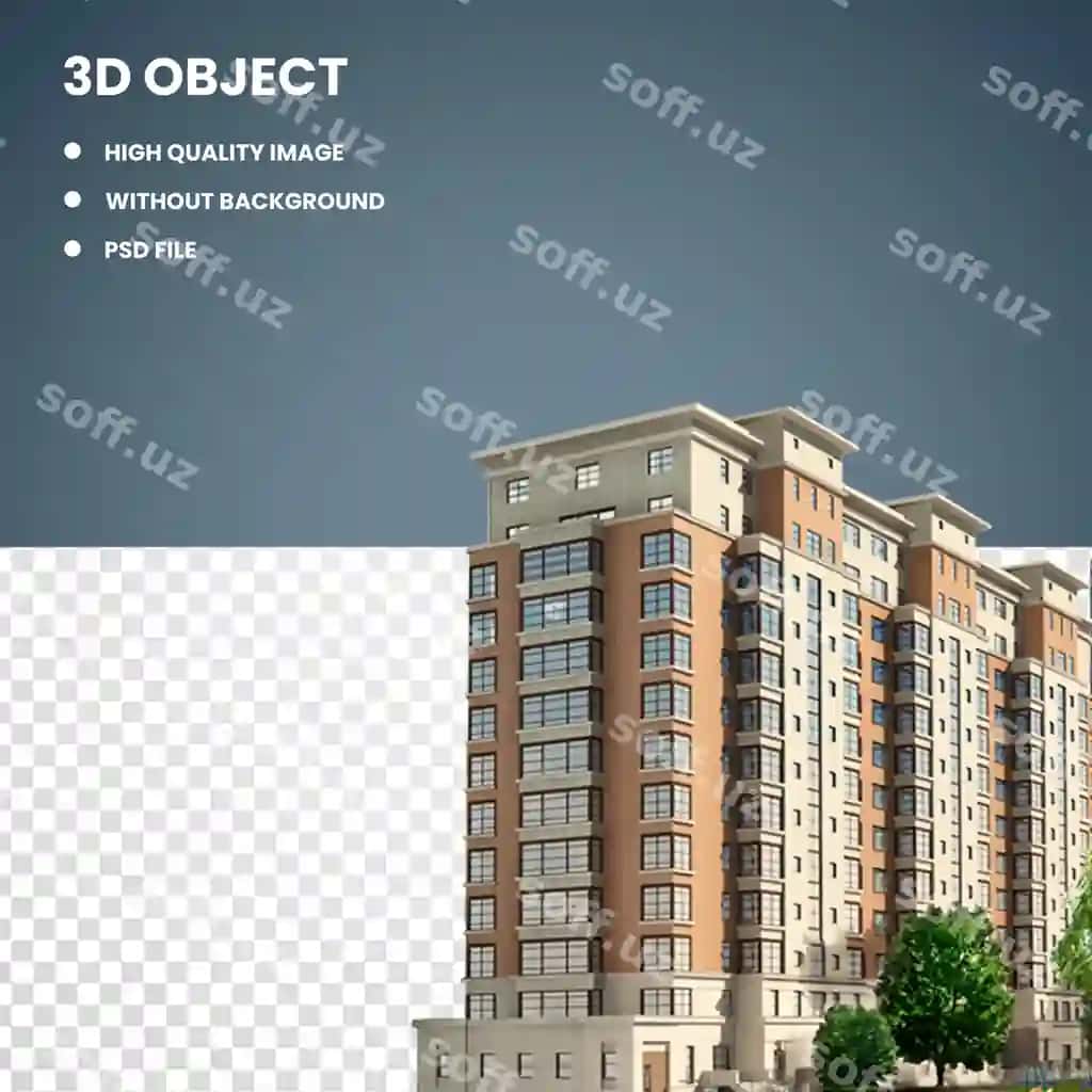 Psd 3d bino kvartirasi shaffof fon | Psd 3d building apartment transparent background