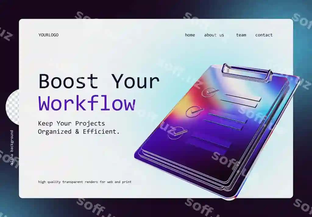 3D chrome clipcoard illyustratsiyasi bilan veb-banner | Web banner with 3d chrome clipcoard illustration