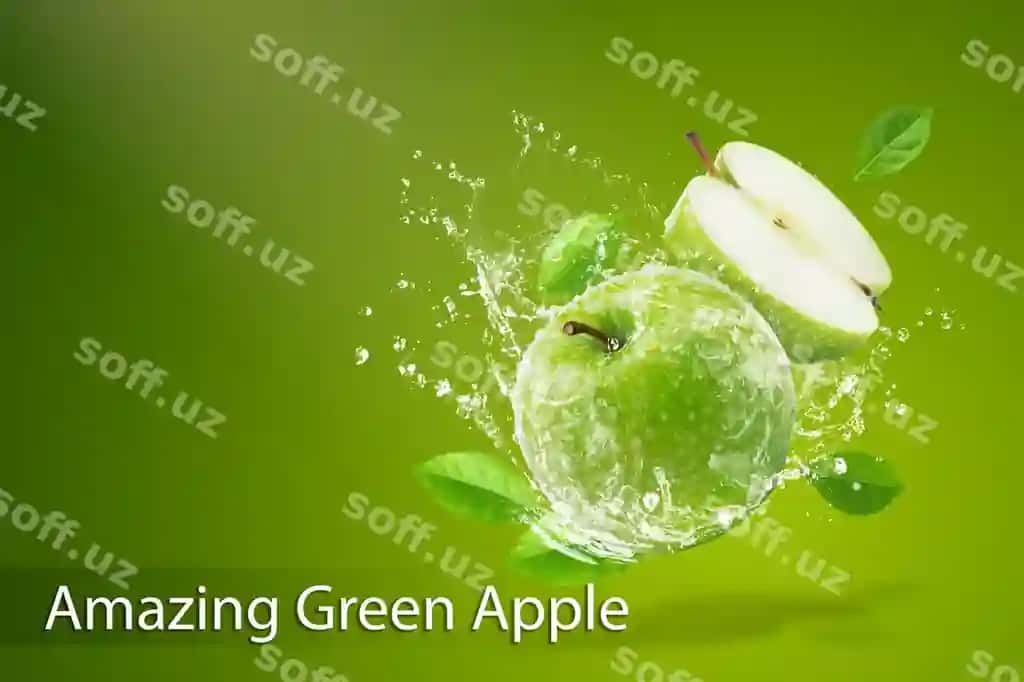Yangi yashil olma yashil fonida suv chayqaladi | Water splashing fresh green apple green background