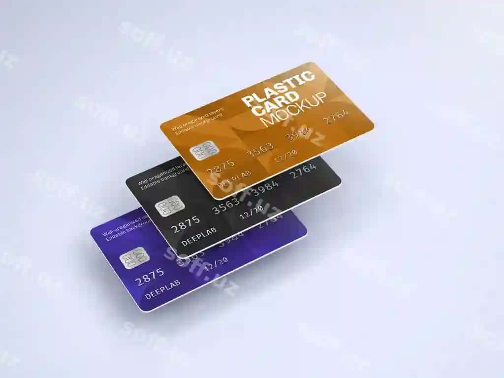 Plastik karta mockupi tahrirlangan fon rangi bilan | Plastic card mockup with editable background color