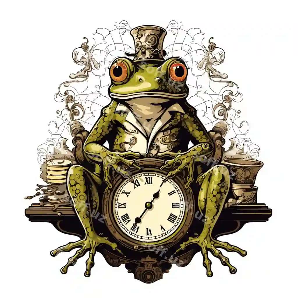 Soatda o'tirgan qurbaqaning vektorli illyustratsiyasi | Vector illustration of frog sitting on clock