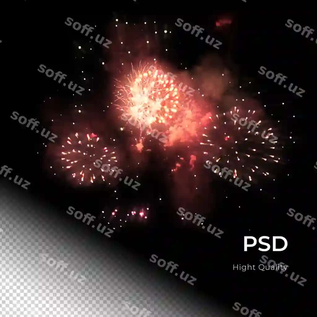 Olovli kurbon meching yangi yil bilan tabrik shaffof png psd | Fireworks celebration party happy new years png psd transfarent
