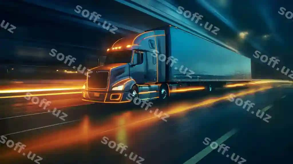 Yuk mashinasi treyler tomoni bilan avtomagistralni boshqarmoqda | Truck driving highway with trailer side