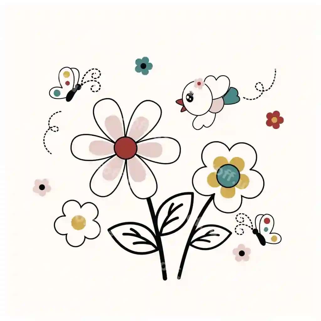 Rangarangi gul va hayvonlarning vektor illustratsiyasi | Cute insect with colorful flowers vector illustration