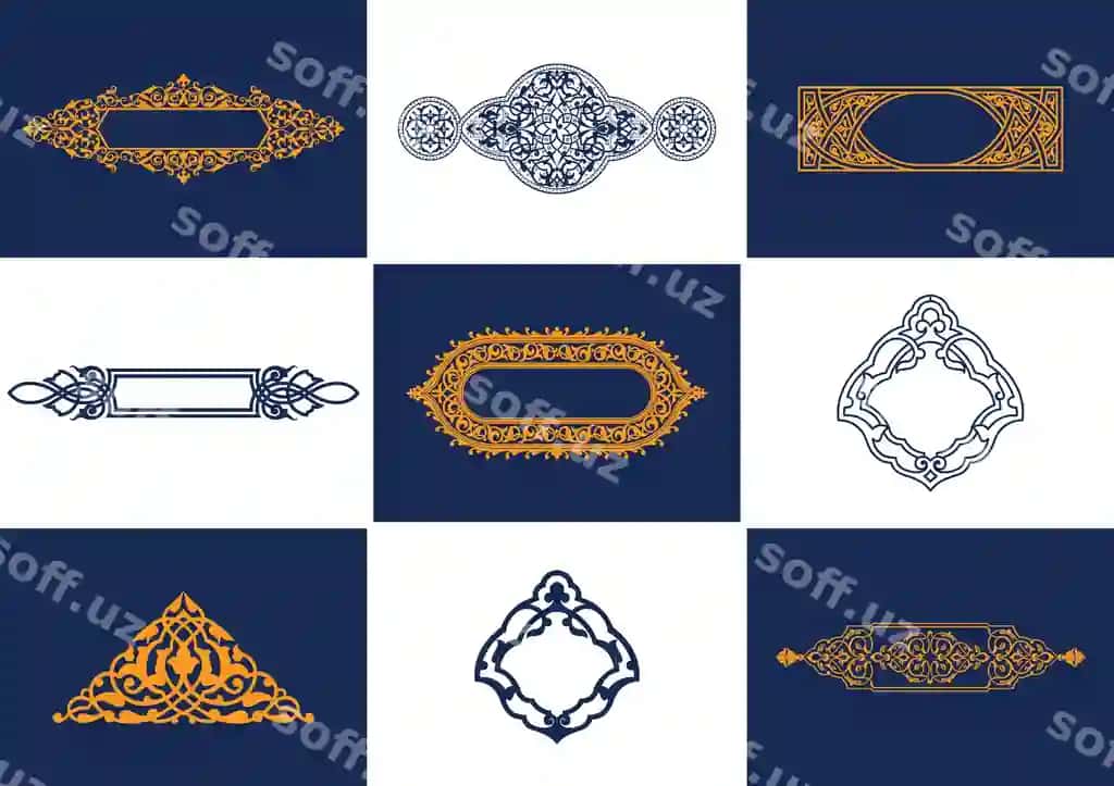 Oltin rangli yassi dizayndagi Islomiy bezaklar to'plamini tahrirlash vektori | Islamic ornament set with gold color flat design editable vector