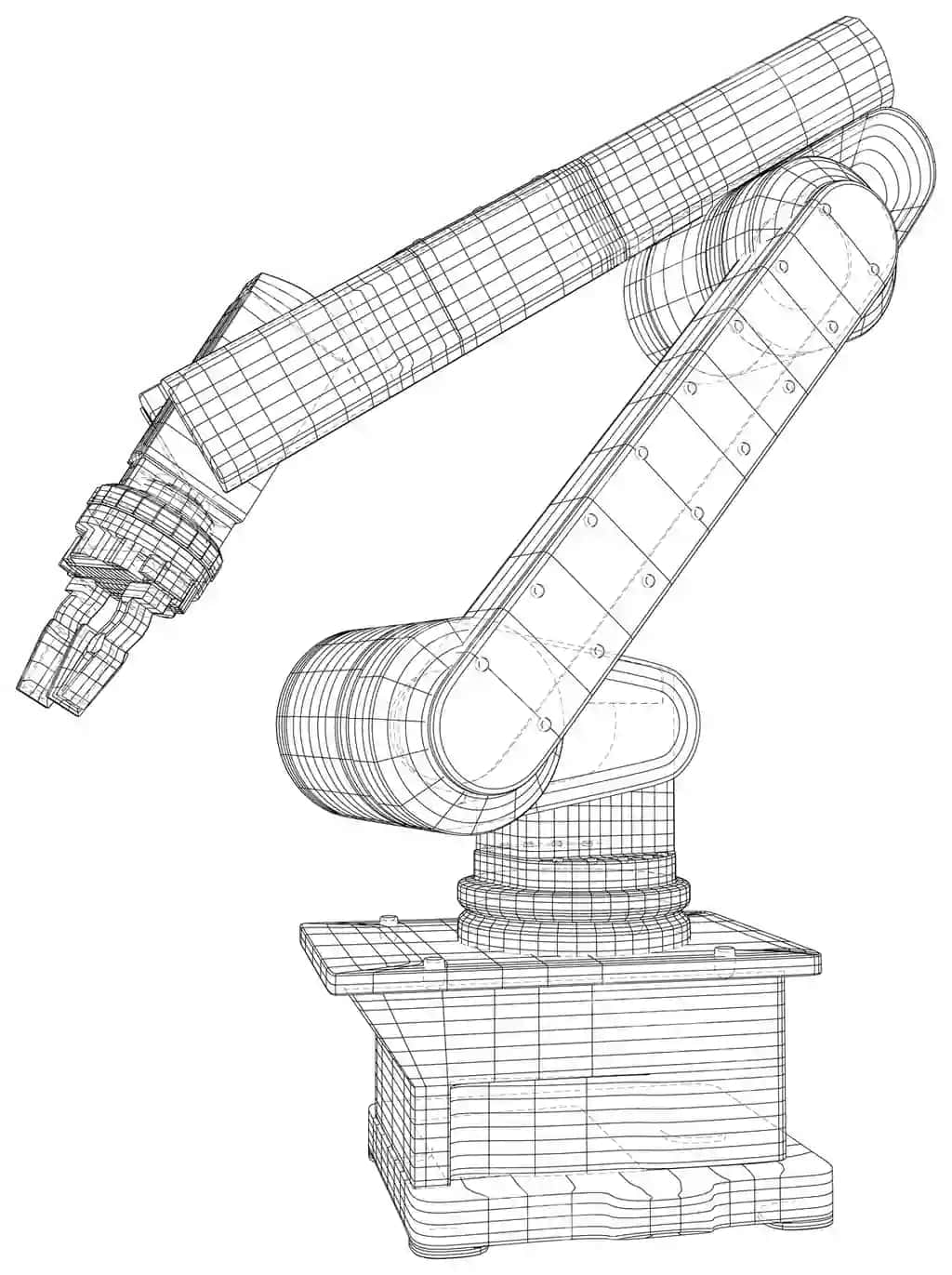 Wireframe sanoat roboti izolyatsiya qilingan oq vektor yaratilgan d | Wireframe industrial robot isolated white vector created d