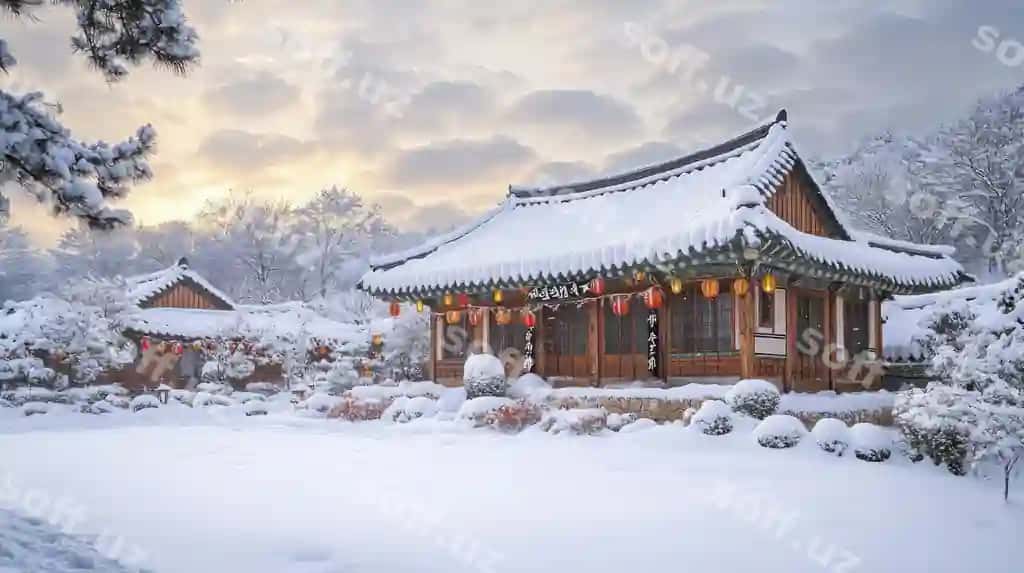 Sakkin qish manzarasi qor bilan qoplangan uylar bilan | Serene winter landscape with snowcovered homes