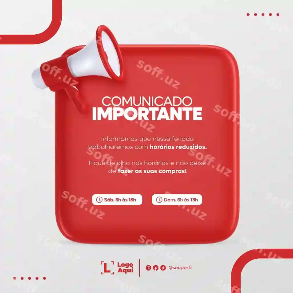 Ijtimoiy media post shablon megafon e'lon braziliyalik portugal | Social media post template megaphone announcement brazilian portuguese