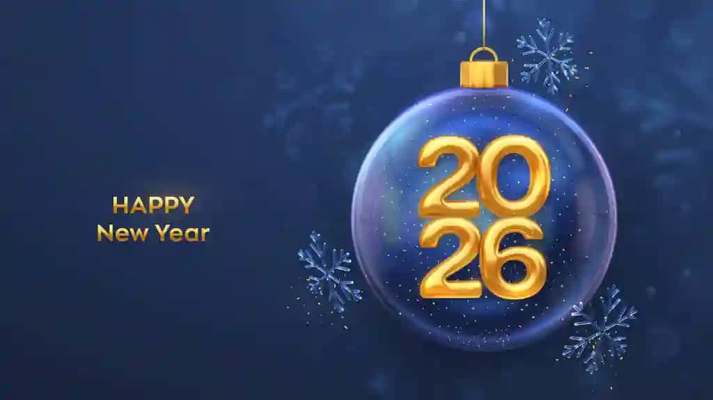 Yangi yilingiz bilan 2026 oltin metall 2026 raqamlari shaffof ichida | Happy new year 2026 golden metallic 2026 numbers inside transparent