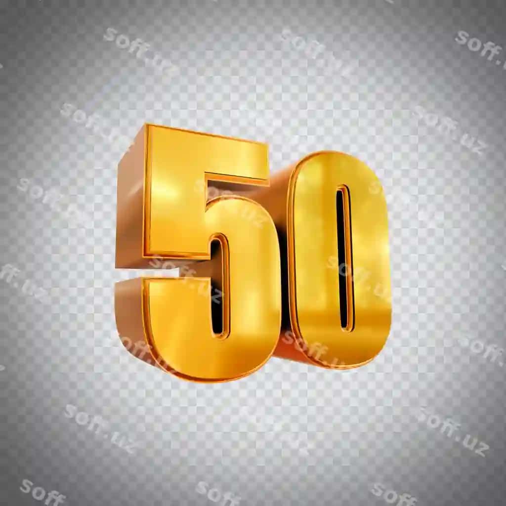 50-raqamli 3D renderlangan rasm olin transparent fondaan | Number 50 3d rendered image with transparent background