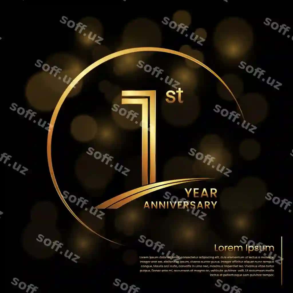 Ikki qatorli raqamlar bilan 1 yillik yubiley logotipi dizayni, oltin yubiley | 1st anniversary logo design with double line numbers golden anniversary
