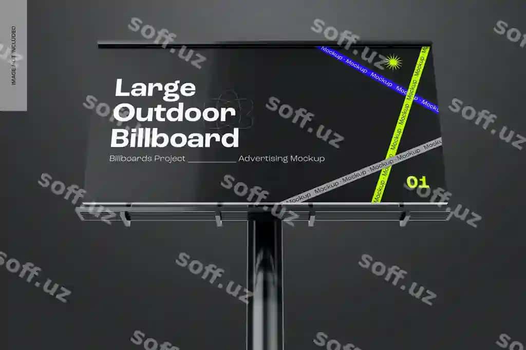 Katta tashqi reklama taxtasi maketi past burchakli ko'rinish | Large outdoor billboard mockup low angle view