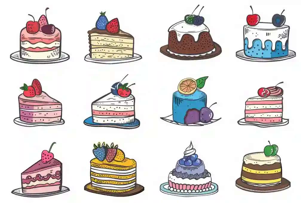 Keklar piktogramma to'plami desertlar cupcakes ramzlari shirinliklar belgisi novvoyxona dizayn elementlari novvoylik pishiriq pechene | Cakes icon set desserts cupcakes symbols sweets sign bakery design elements bakery pastry biscuits