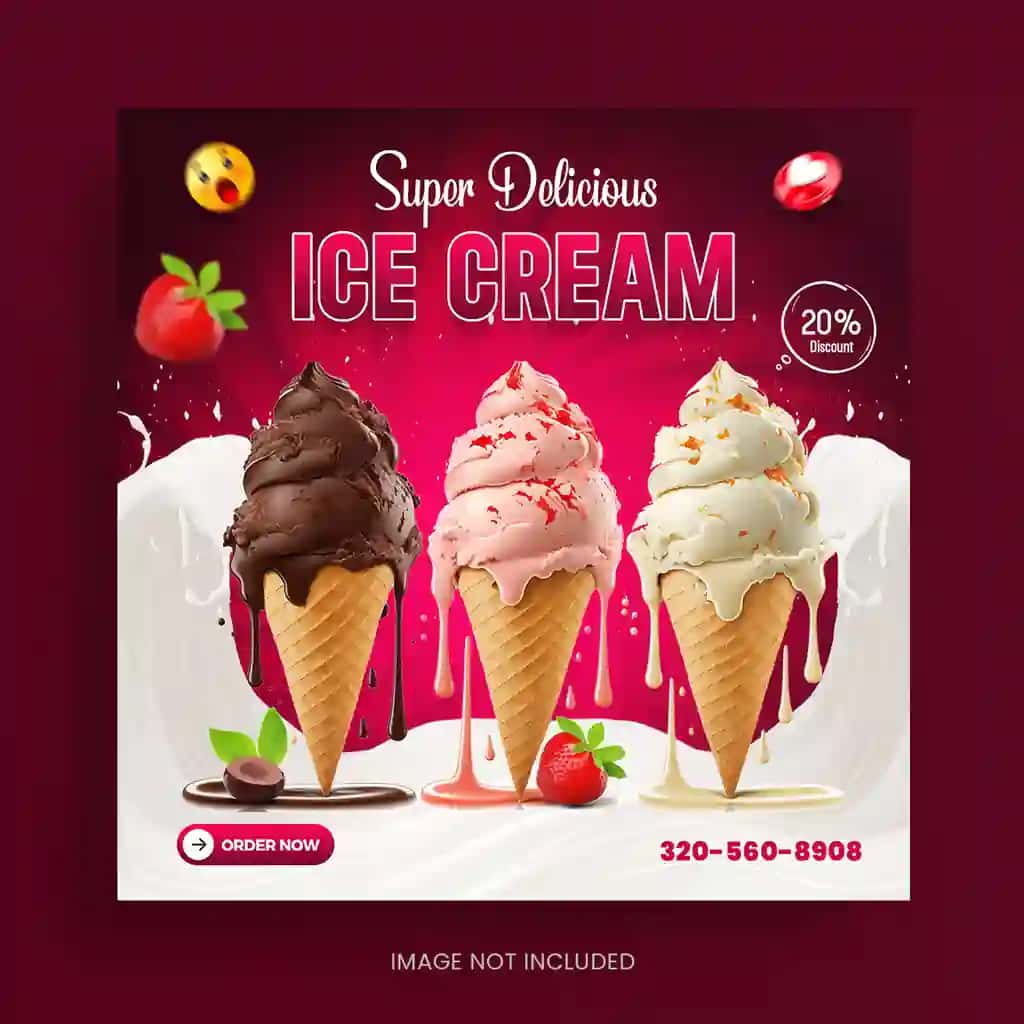 Psd mazali sovuq ajoyib muzqaymoq dizayni ijtimoiy media banneri | Psd delicious cold exceptional ice cream design social media banner