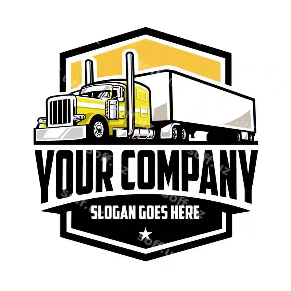 Yuk tashish kompaniyasining logotipi, emblema, badj, vektor, ajraltirilgan, sariq yarim yuk avtomobili | Trucking company logo emblem badge vector isolated yellow semi truck