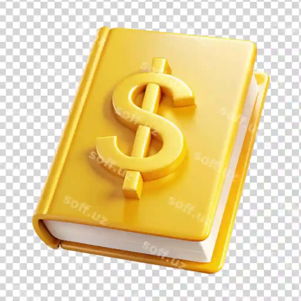 3D sariq kitob dollar belgisi bilan ajraltirilgan shaffof fonda | 3d yellow book with dollar sign isolated transparent background