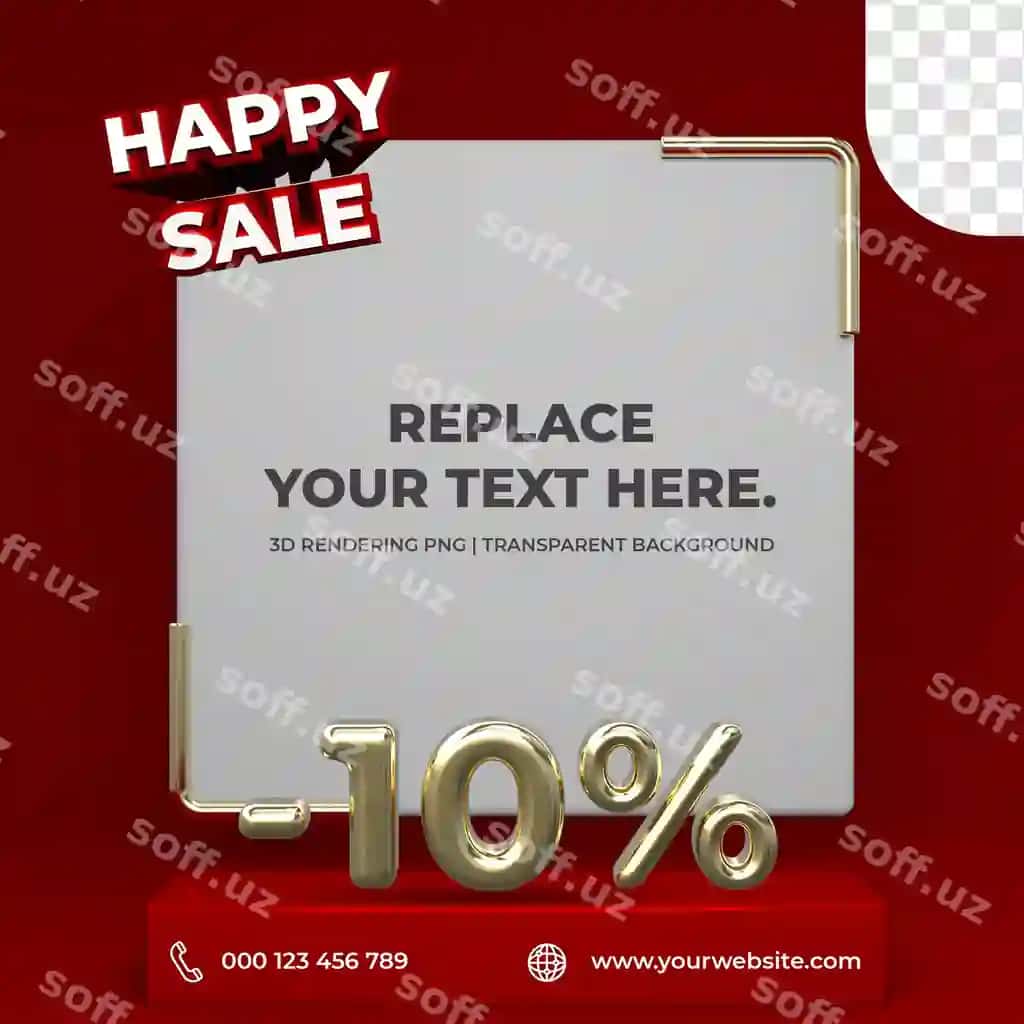 Sotuv reklama poster shabloni 3D render shaffof orqa fonda | Sale promotion poster template 3d render transparent background