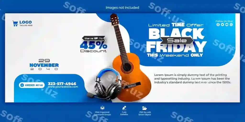 Psd Black Friday super sotuv Facebook varaq shabloni | Psd black friday super sale facebook cover template