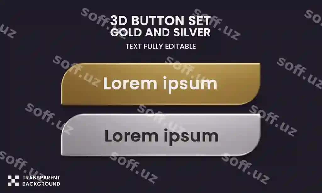 Tugma to'plami oltin kumrush rangli 3d rendering uslubi | Button set color gold silver style 3d rendering