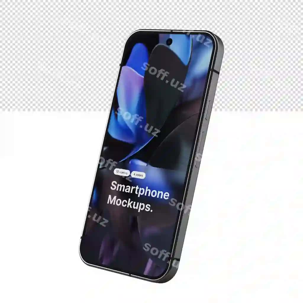 Shaffof fonga ega haqiqiy smartfon ekrani maketi | Realistic smartphone screen mockup template with transparent background