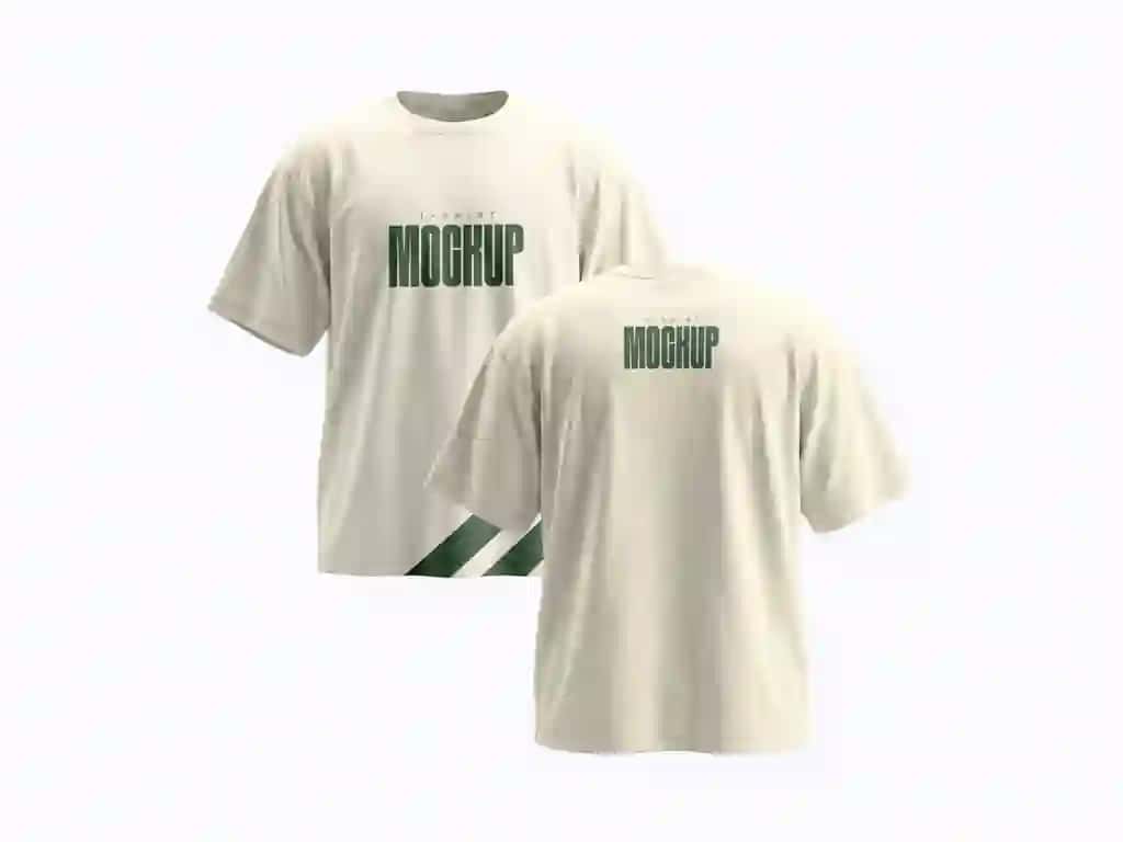 Orqa ko'rinish kremi katta o'lchamli futbolka maketi kiyim dizayni | Front back view cream oversized t shirt mockup apparel design
