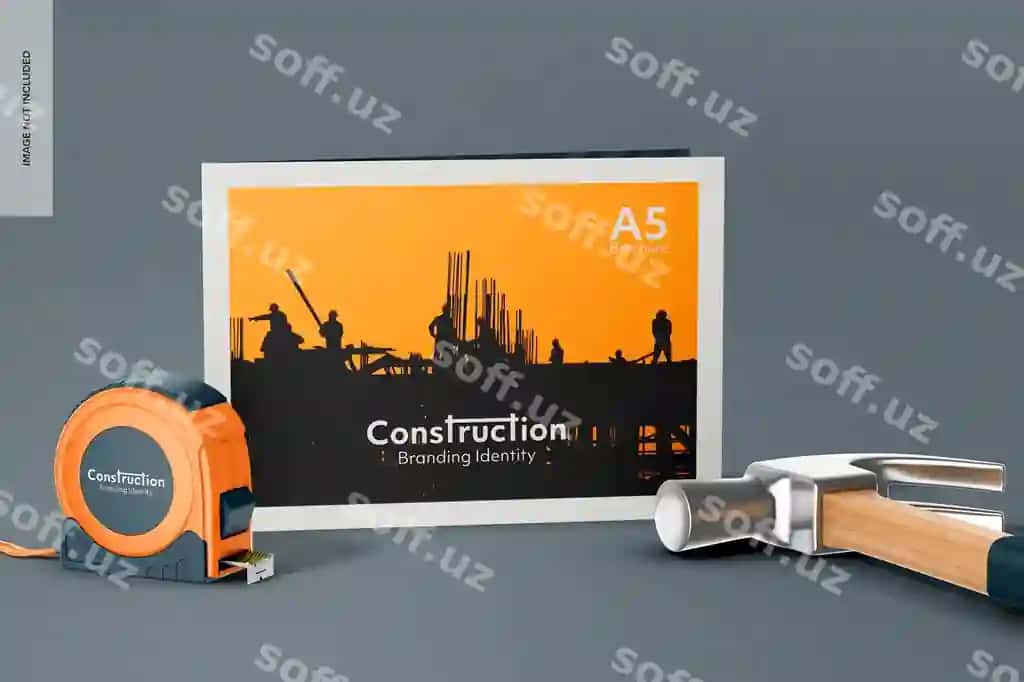 A5 biznes ikkiga qatnashgan broshyurani mockup old kadrı | A5 business bi fold brochure mockup front view