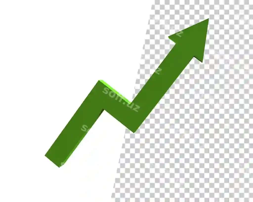 Yuqoriga o'sish yashil o'stir 3d render | Growth upward green arrow 3d render