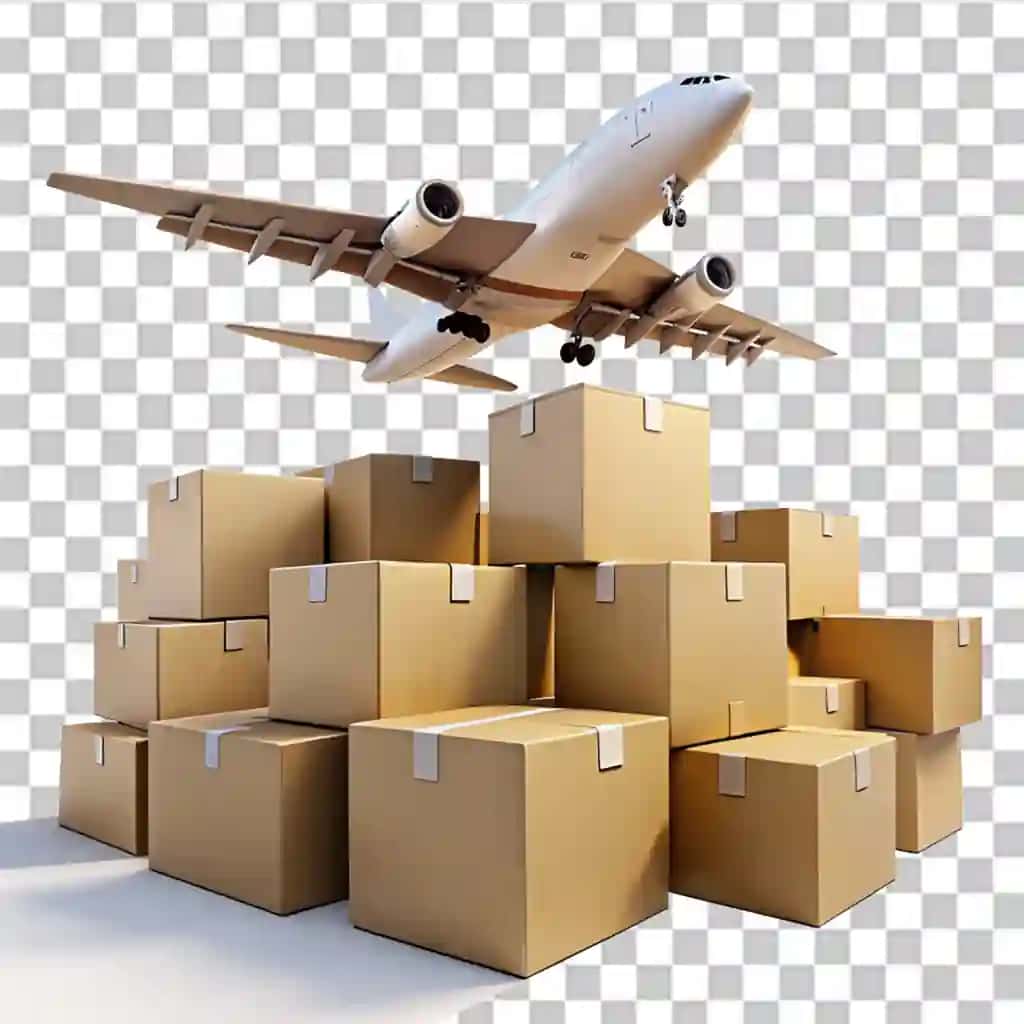 Shaffof fonda uchayotgan jigarrang karton qutilar guruhi | Group brown cardboard boxes flying airplane transparent background