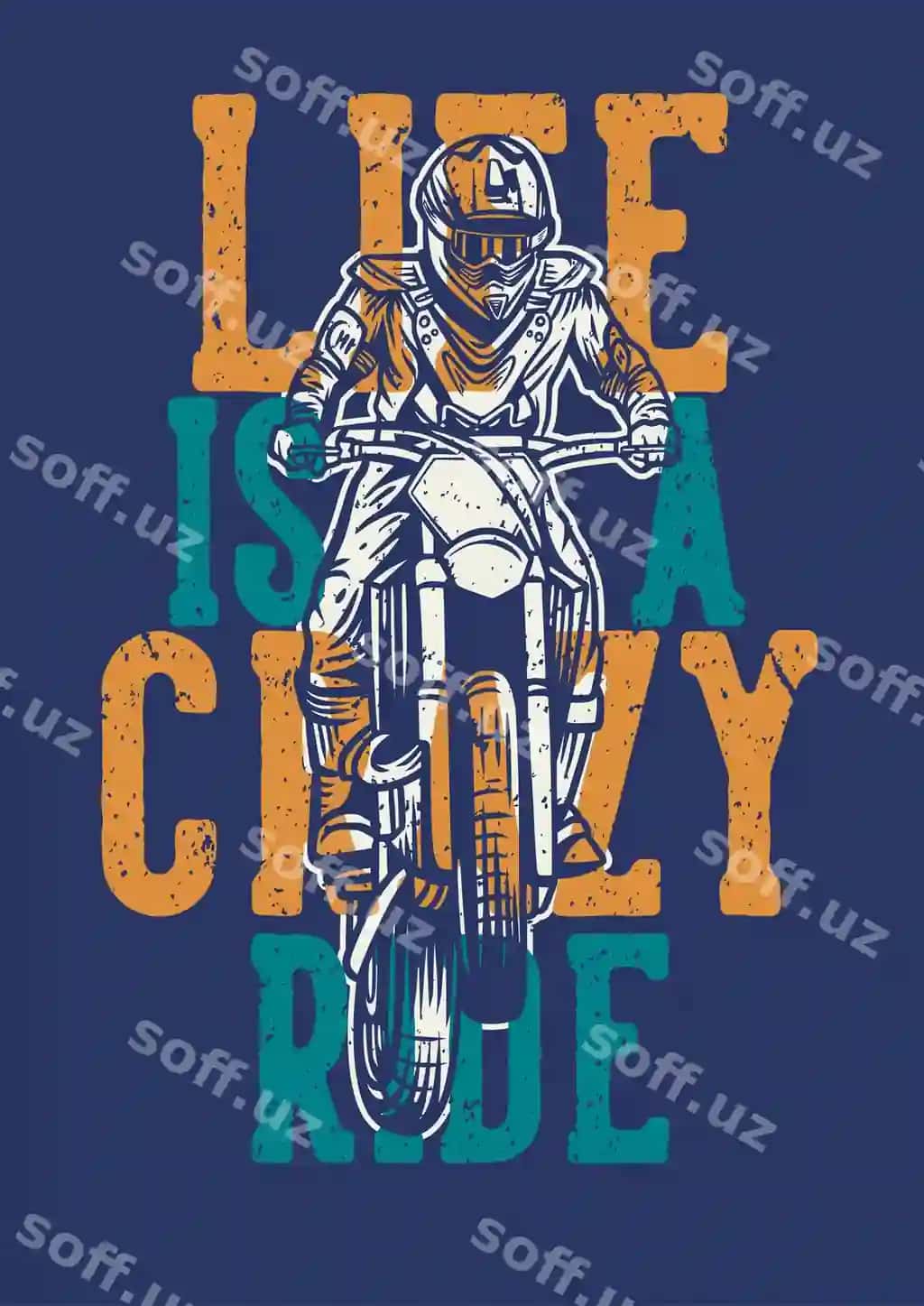 Hayot guruchli sayohat vintaj motokross illustratsiyasi | Life is crazy ride vintage motocross illustration