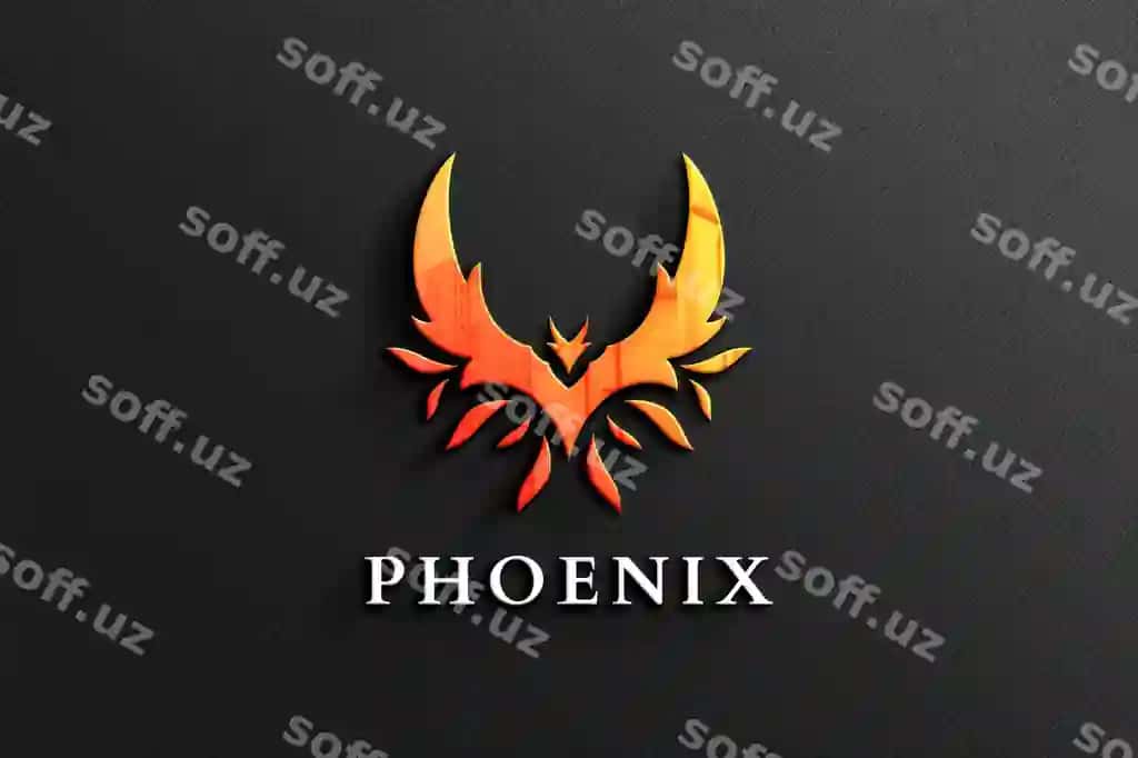 Feniks logotipi aks ettirilgan qora qog'oz maketi | Phoenix logo mockup black paper with reflection