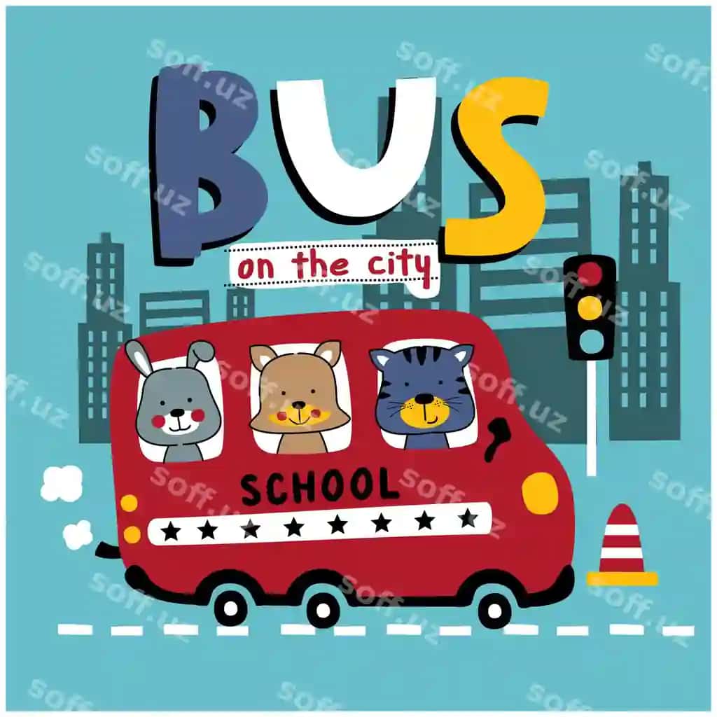 Maktab avtobusi shahar kulgili hayvon karyakatur | School bus city funny animal cartoon