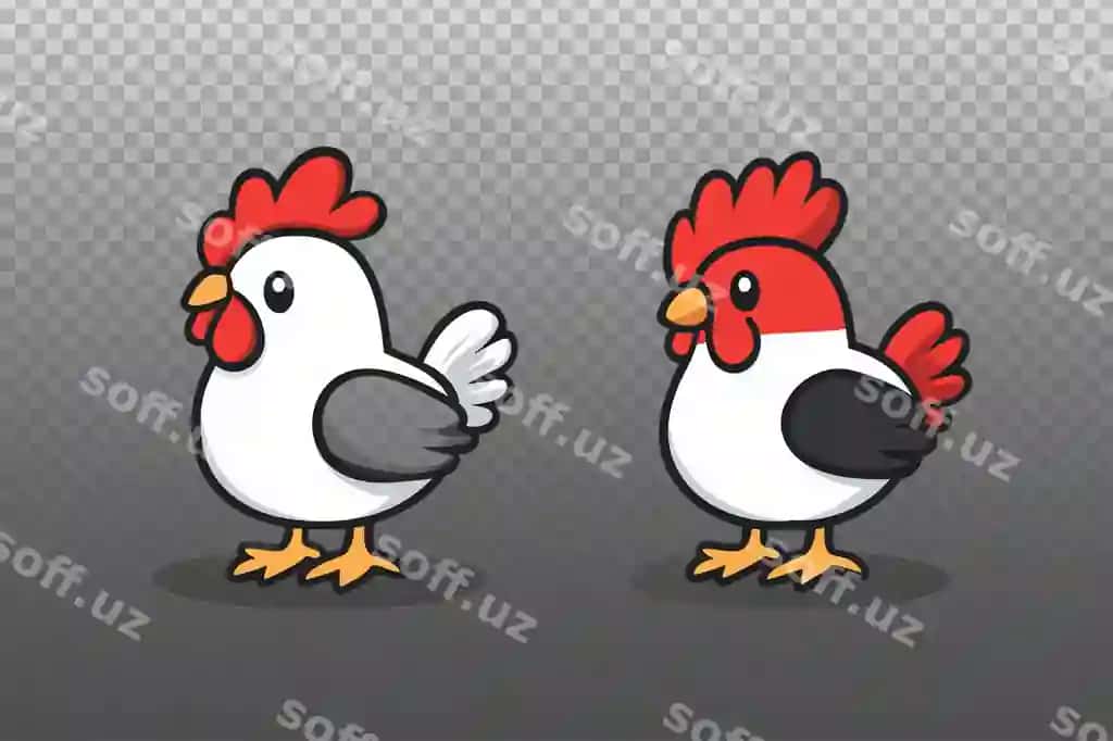 Minimalist uslubdagi jozibali multfilm tovuq maskoti | Charming cartoon chicken mascot minimalist style