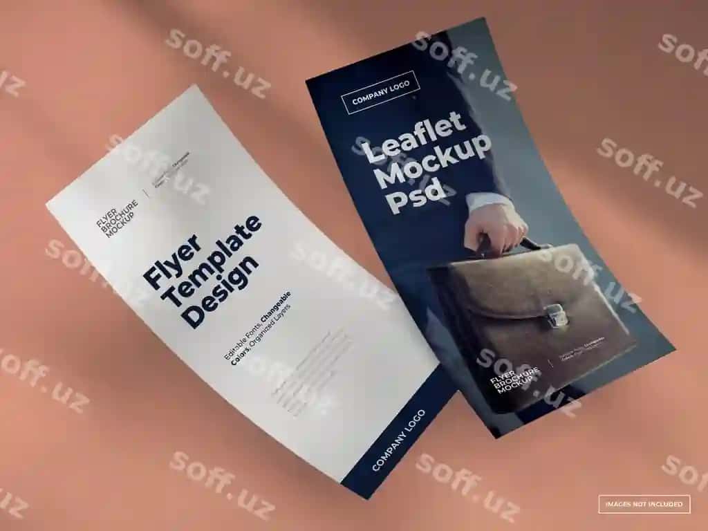 O'zgaruvchan fon rangiga ega varaqalar varaqasi maketi | Leaflet flyer mockup with changeable background color