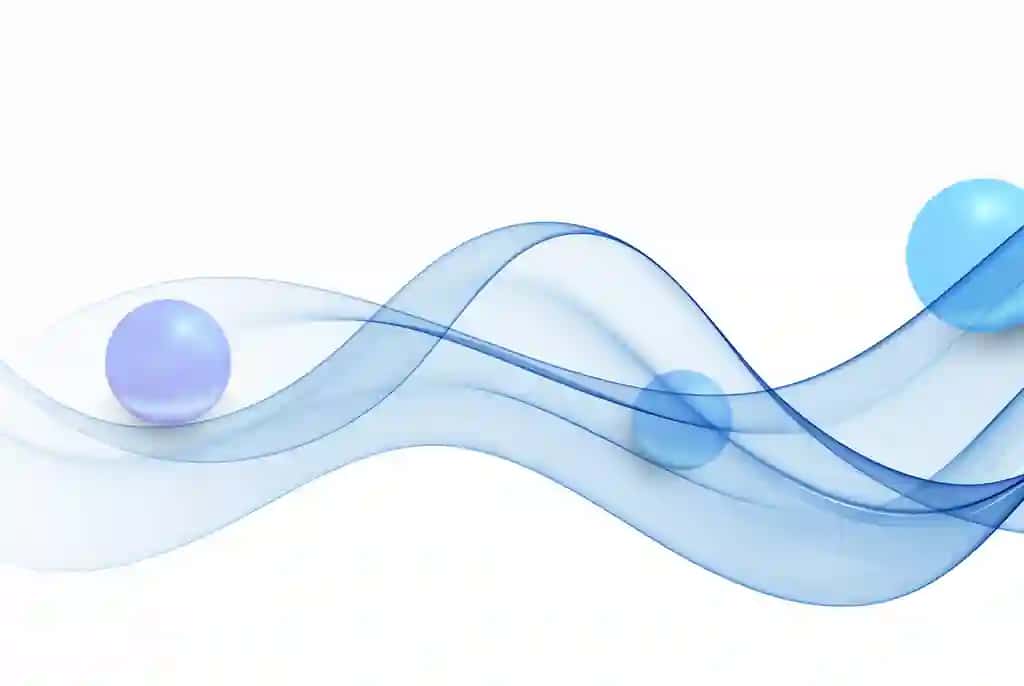 Moviy to‘lqinsimon mavhum to‘lqin elementi ko‘k sharlar fonida | Blue wavy abstract wave element with blue spheres background