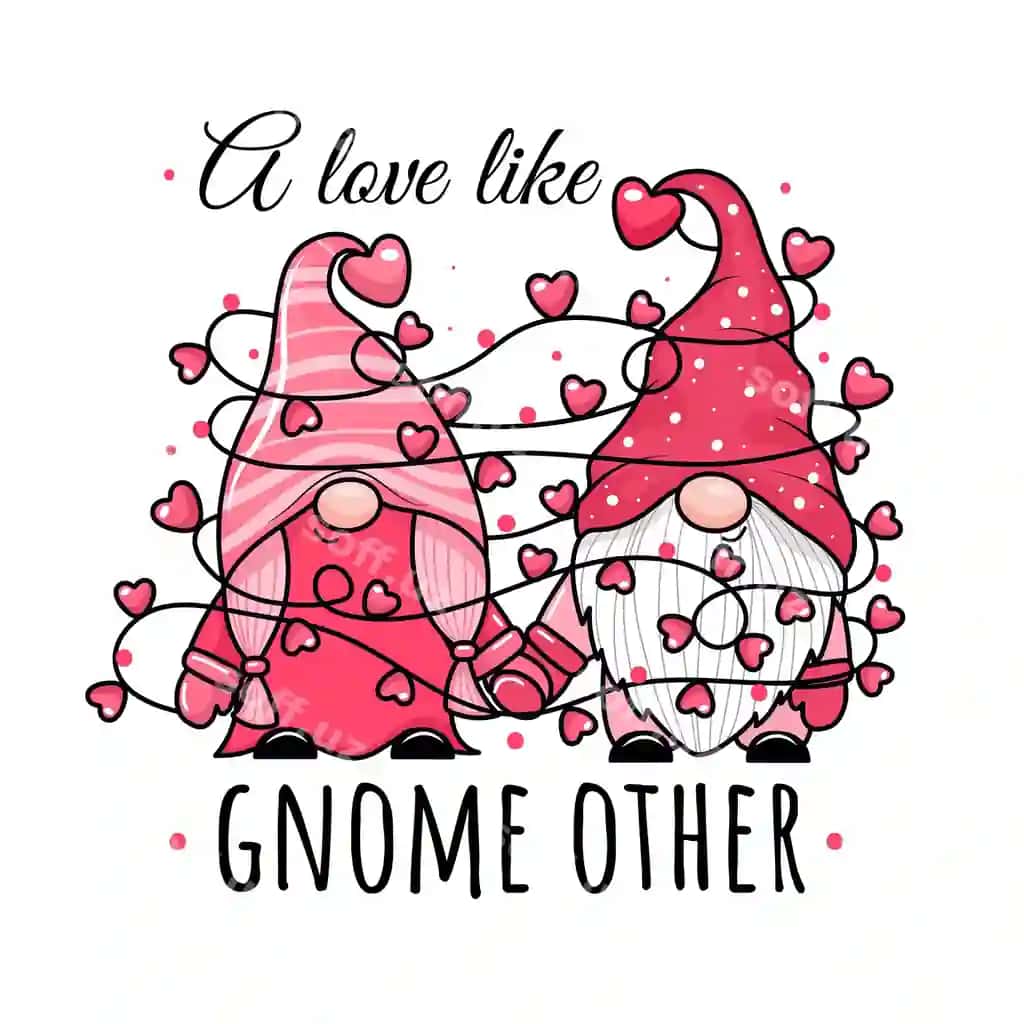 Yoqimli multfilm Valentin juftlik gnomlari qo'llarini gulchambar yuraklarini ushlab turishadi | Adorable cartoon valentine couple gnomes holding hands garland hearts