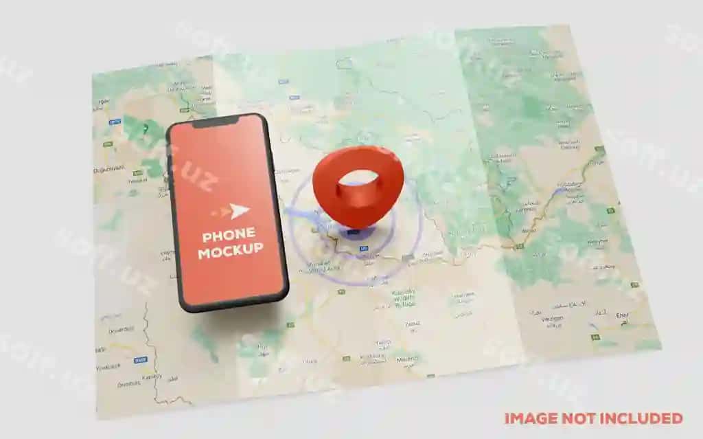 Smartfon uchun qizil GPS belgisi xarita namunasi | Smartphone red gps pin map mockup