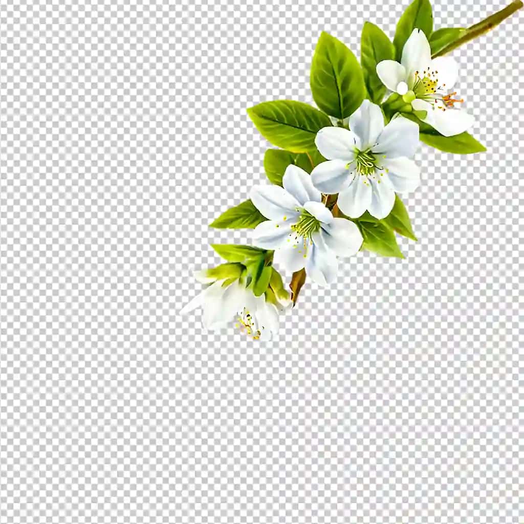 Oq bahor gulining novdasi png yashil rangli haqiqiy gulli clipart | White spring blossom branch png realistic floral clipart with green